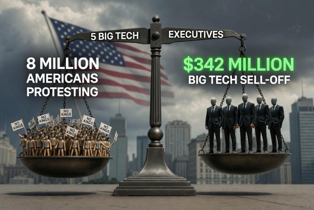 No Kings protests 2026 Silicon Valley CEOs sell stocks