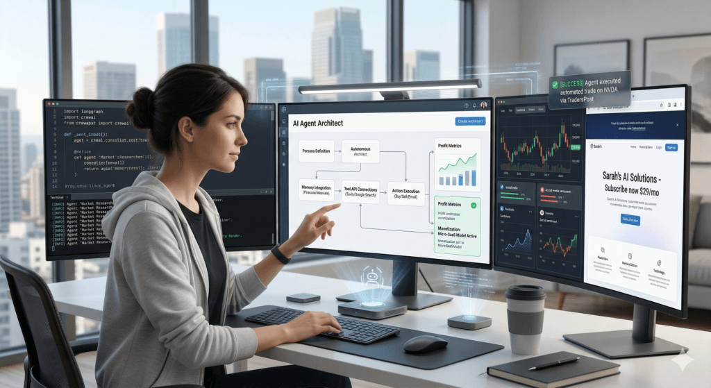 A professional interacting with their Claude Personal Coworker on a dual-monitor setup to boost productivity.