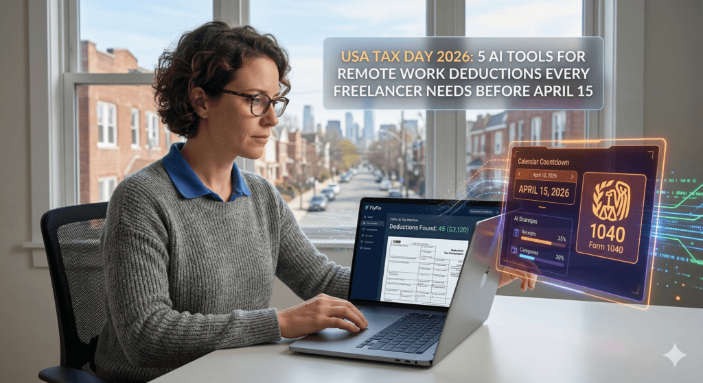 A freelancer using USA Tax Day 2026: AI Tools for Remote Work Deductions software.