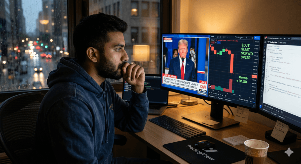 Traders react to the Trump Security Incident with volatile stocks and high-volume defense plays in April 2026.